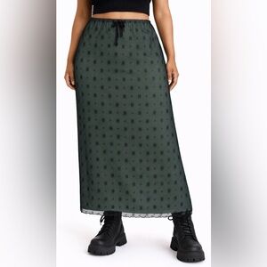 Sheer Green Black Mesh Maxi Skirt Black Y2K Goth Goblin Whimsy Grunge Bow Rave M